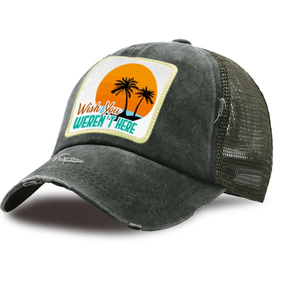

Scenery Design Mesh Baseball Caps WISH YOU WEREN'T HERE Printed Snapback Hat Summer Outdoor Hats Women Washed Men Trucker Cap