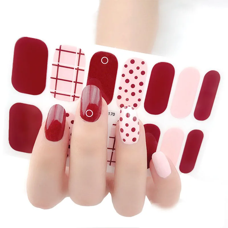 

14 Tips/Sheet Nail Full Cover Wraps Stickers Glitter Nail Decals Self Adhesive Nail Art Decoration