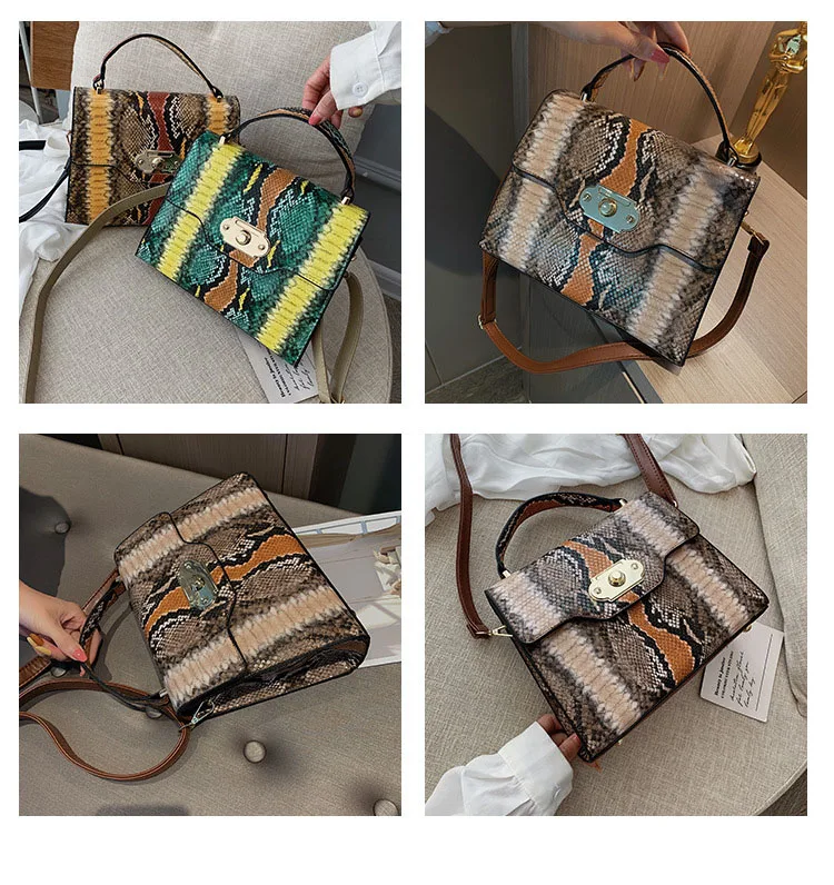 Female Small Messenger Handbag Women Tote Bag Faux PU Leather Colorful Snake Skin Bag Square Shoulder Python Bags for Women 2019 (2)