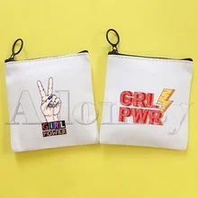 Girl Power Canvas Card Coin Purse Female Cute Simple Coin Mini Zipper Bag