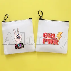 Girl Power Canvas Card Coin Purse Female Cute Simple Coin Mini Zipper Bag