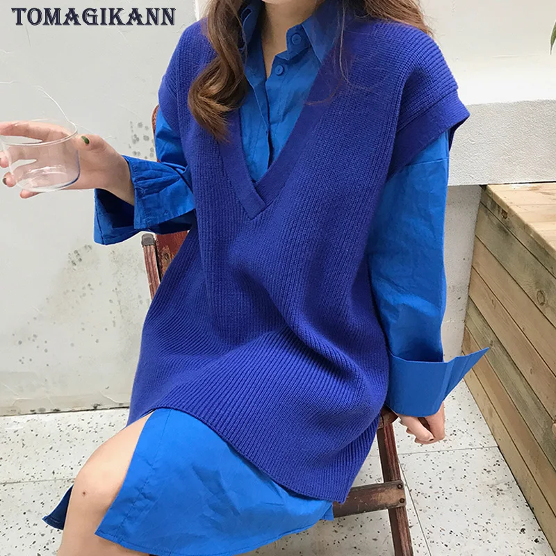 Женский свитер размера плюс с v образным вырезом однотонный трикотажный жилет