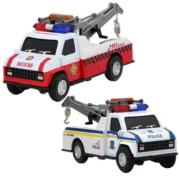 

1/28 Rescue Polices Fire Car Cranes Pull Back Light Sound Model Kids Toy Gift
