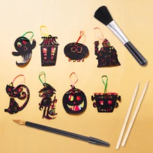 16 шт. Волшебная Радуга скретч художественная карта красочные выскабливание Рисунок Игрушки с инструментами для DIY украшения на Хэллоуин украшения