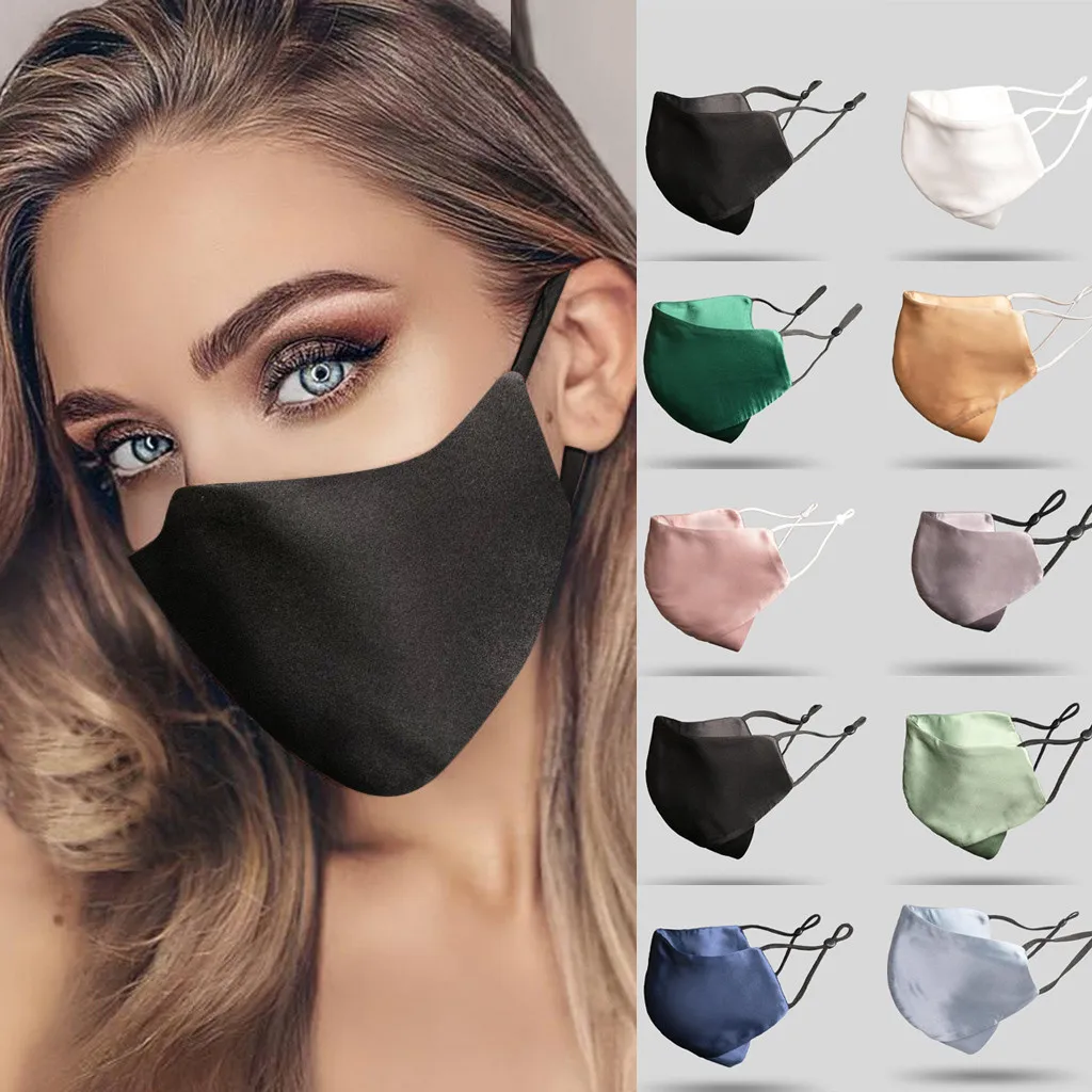 Satin Solid Color Face Mask Light Cool Mouth Cover Washable Earloop Mask Reusable Breathable Outdoor Mascarilla Masque Cover afbeelding