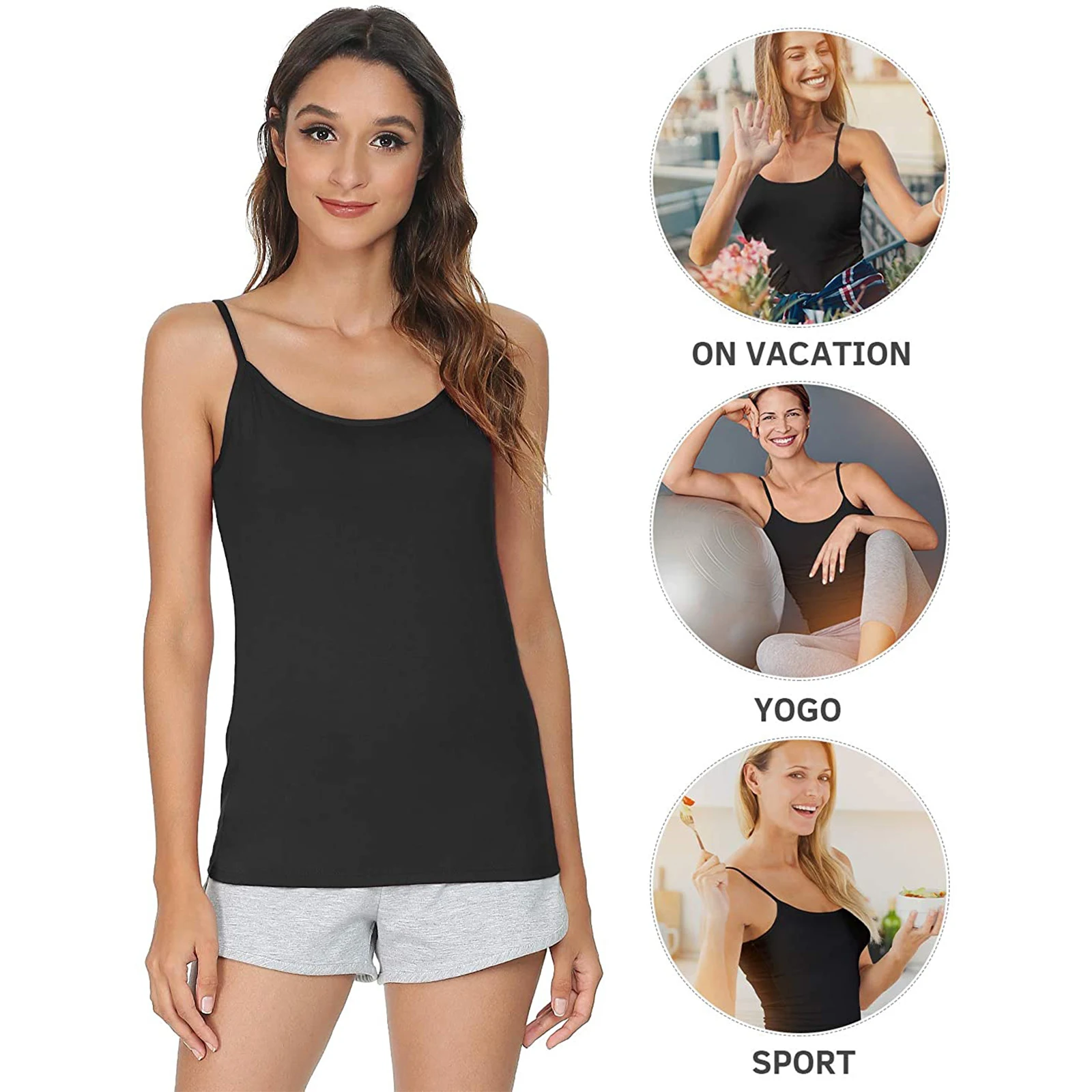 

2021 Ladies Basic Camisole Spaghetti Strap Camisole Undershirt Adjustable Yoga Vest Chest Pad Integrated Sports Yoga Vest