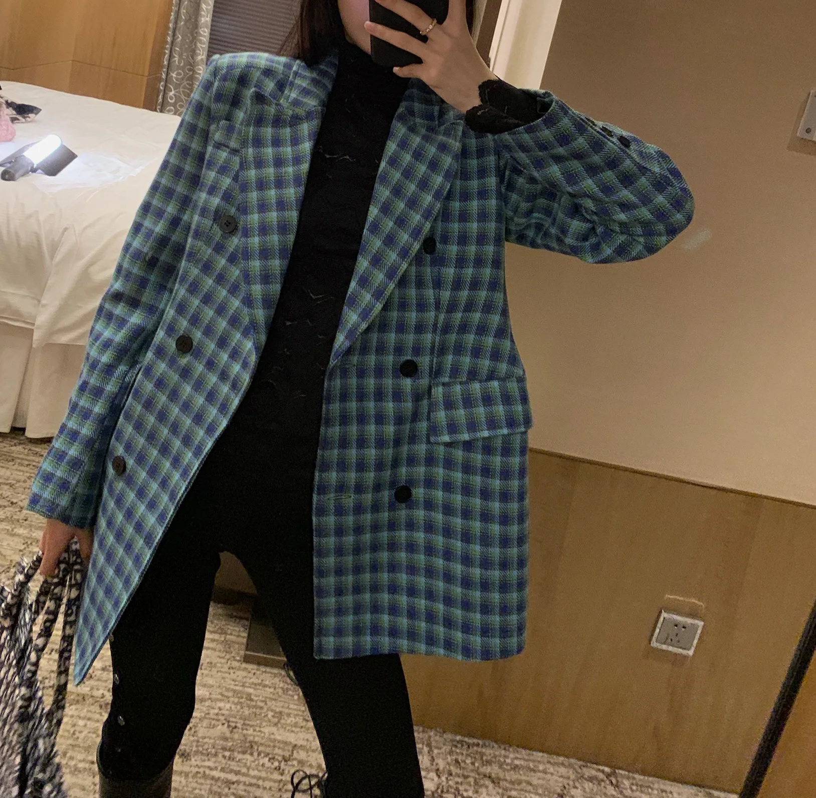 Promotion 2020 French British Style Leisure Coat Autumn Wool Mixed Double Row Buckle Waist 100 Plaid Suit Women Jackets and Coats