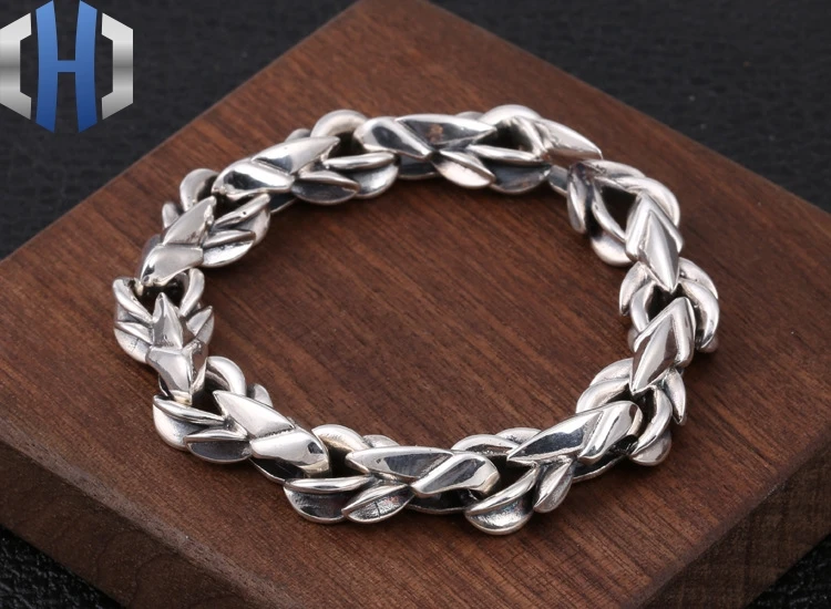 

S925 Sterling Silver Fashion Jewelry Retro Thai Silver Personality Domineering Thick Wild Hipster Men's Bracelet
