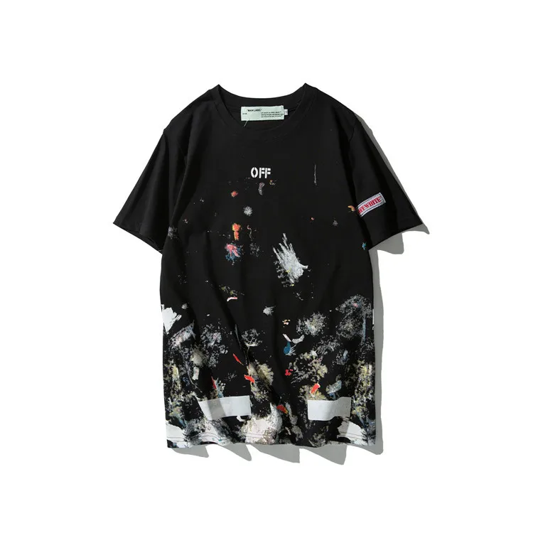 

Europe And America Summer Popular Brand Men And Women Couples Ow Fireworks Ink Popular Short Sleeve T-shirt