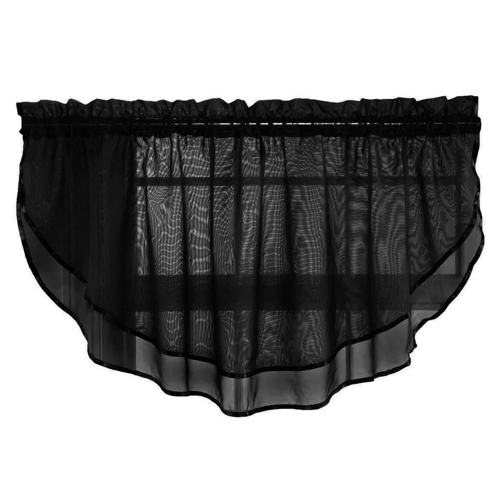 Прозрачная Короткая занавеска valance s для кухни однотонная зубчатая подзорная штанга карманная вуаль занавеска Tier для половинных окон ванная комната M1093 - Цвет: Black