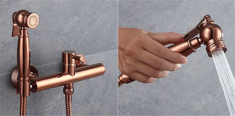 Description Picture 5 of itemBathroom Bidet Faucets Solid Brass Hot & Cold Toilet Shower Blow-Fed Spray Gun Nozzle Bidet Mixer Tap Rose Gold Free Shipping