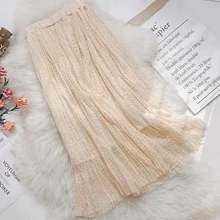 Новинка, весна-лето, сетчатые юбки в горошек для женщин, корейская мода, высокая талия, плиссированная юбка для женщин, yy558