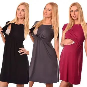 

Summer Maternity Nursing Dress Pure Color Short Sleeveless O-neck Pregnancy Breastfeeding Dress 2019 New Maternity Women Clothes