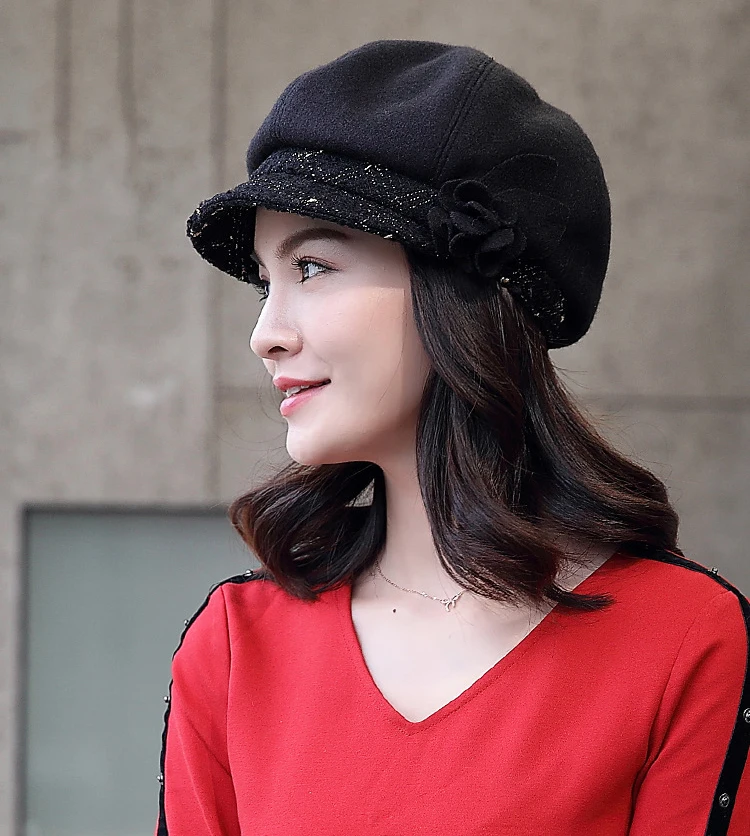 FS Auutmn Winter Octagonal Hat for Women Solid Plain Newsboy Cap Men Ladies Casual Wool Hats Winter Beret Women Painter Caps