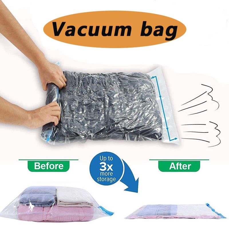NO PUMP NEED Vacuum Bag Space Saver Organizer Compression Vacuum Sealer  Storage Bags for Blanket Clothes Quilts Clothes Travel