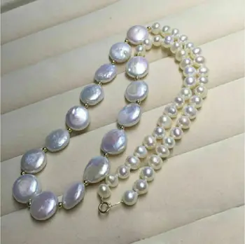 

GORGEOUS 7-8MM & 12-13MM SOUTH SEA WHITE BAROQUE PEARL NECKLACE 18"