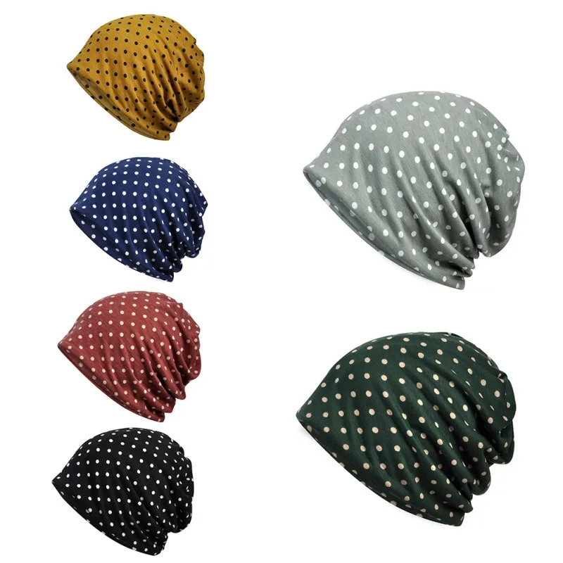 

Women Outdoor Running Cap Scarf Dots Printed Casual Style Sunshade Breathable Stretch Hat Neck Warmer Sleeping Yoga Headwear