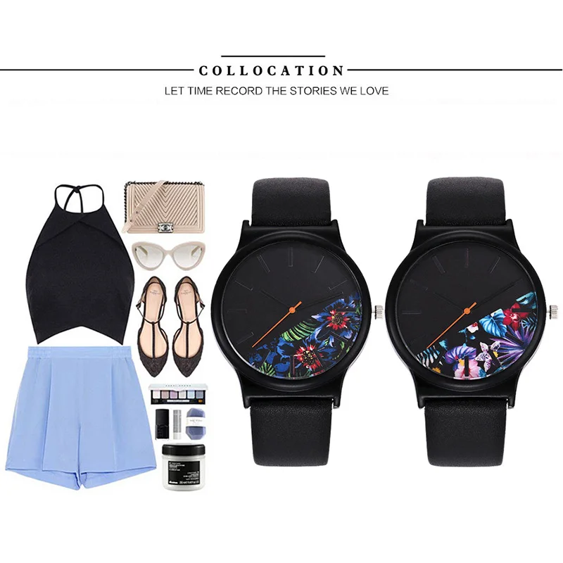 Новые женские кварцевые часы из искусственной кожи на ремешке с цветочным