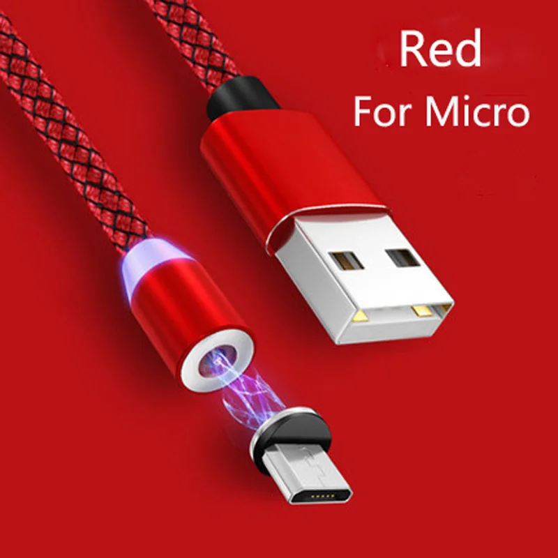 Нейлоновый Магнитный Micro type C USB кабель для быстрой зарядки Магнитный USB кабель для iPhone huawei honor 9X20 Nova 3 3i 4 5 5i Pro OPPO - Цвет: Red For Micro