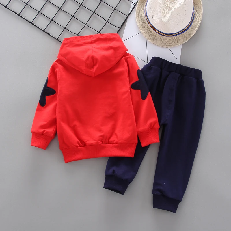 Conjuntos de Roupas Estrela de Algodão Esportes com Capuz Primavera Outono Crianças Bebê Camisola Camisa Calças Define Meninos Casual Terno 0-5 Anos 8 Cheap Conjuntos de roupas