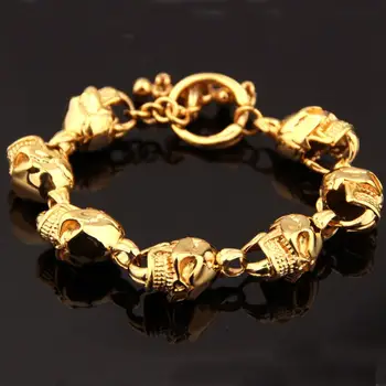 

Top Sale Gold 316L Stainless Steel bracelet punk skull Bracelet For Vintage Cool Skeleton Style Men's Bracelet Jewelry