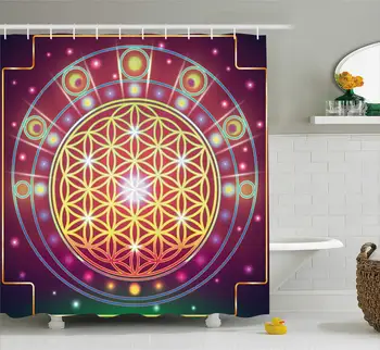 

Sacred Geometry Shower Curtain Ancient Symbolic Abstract Shapes Mathematics and Artsy Digital Print Bathroom Decor