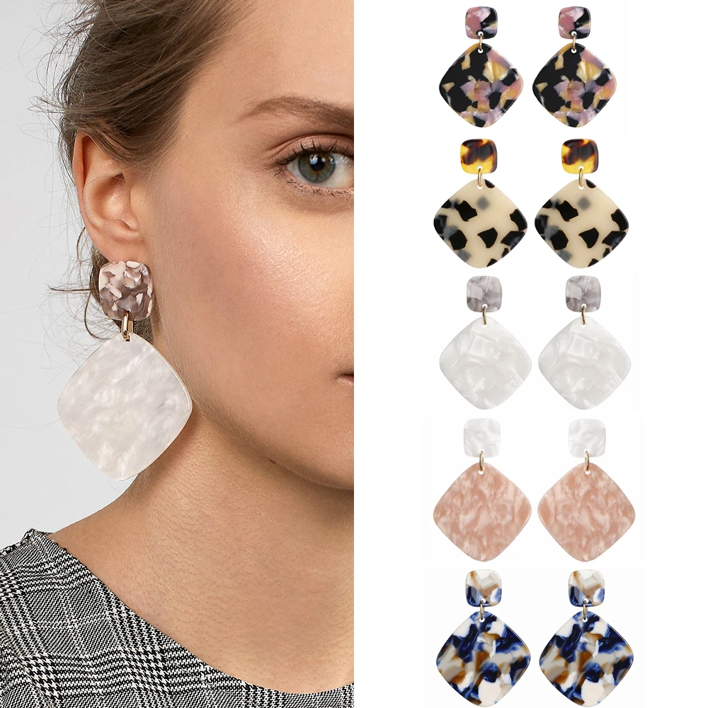 

HOCOLE Fashion Acrylic Earrings For Women Bohemian Colorful Square Resin Drop Dangle Earring Statement Za 2019 Trendy Jewelry