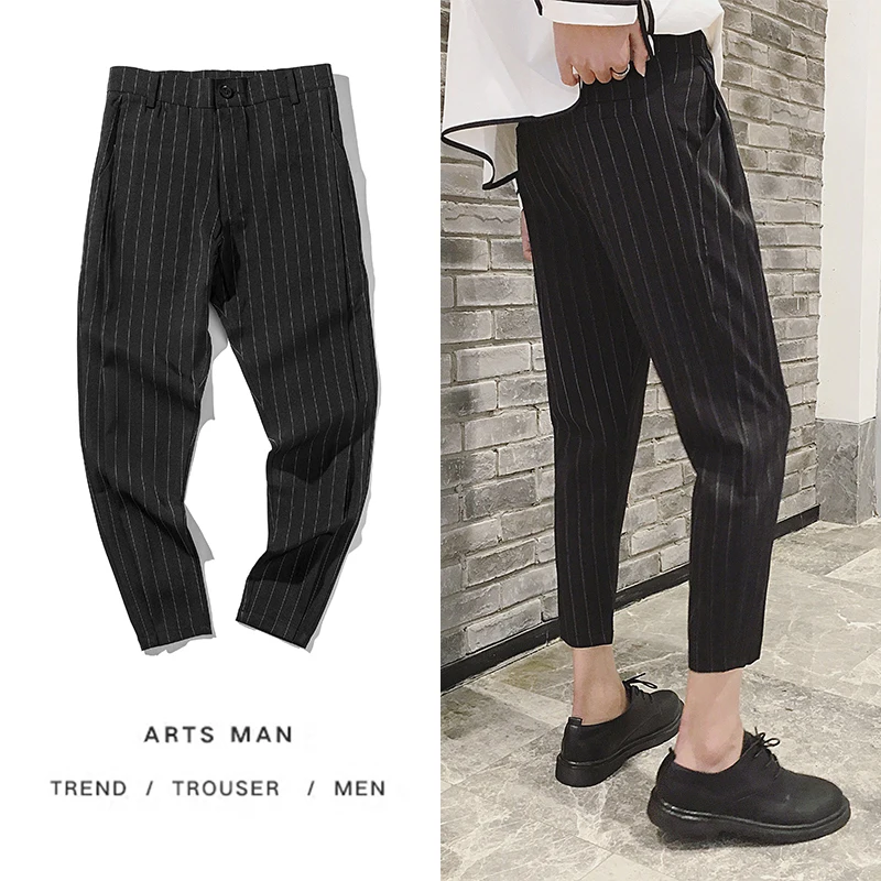 

Spring Summer Dress Pants Men's Slim Fashion Business Casual Striped Suit Pants Men Streetwear Society Men Harem Pants S-3XL