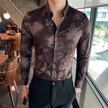 Лидер продаж праздничная одежда Для мужчин рубашка Осенняя новая рубашка с длинным рукавом для малышей, мальчиков с длинными рукавами рубашка-смокинг Для мужчин Уличная Slim Fit Повседневное цветочные рубашки для Для мужчин одежда