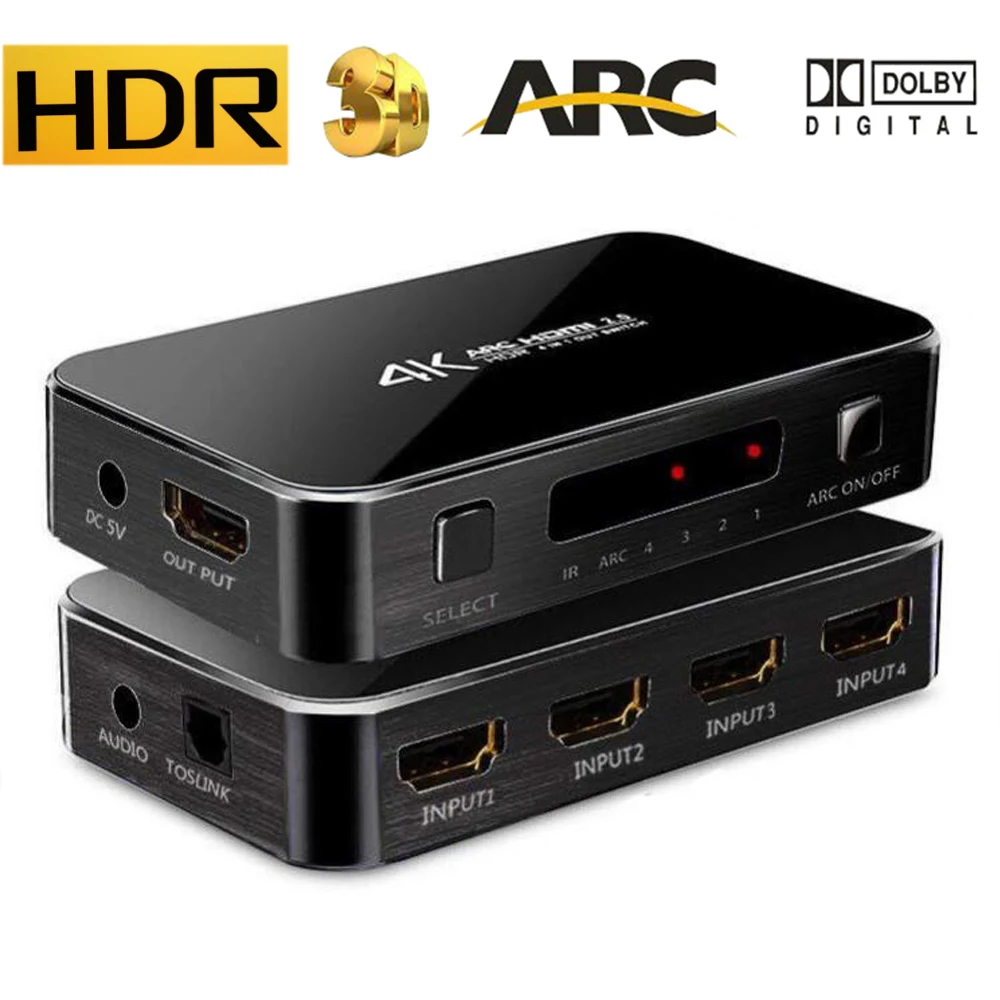 4K 60Hz HDMI 2.0 Switcher with audio out ARC 4X1 HDMI 2.0 Switch box