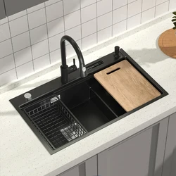 Stepped Design Kitchen Sink Controlled Drainage Of Countertop Topmount Single Bowl 304 Stainless Steel Basin For Home Fixture