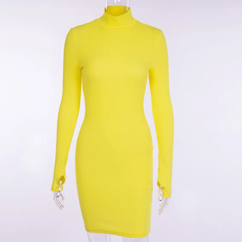yellow VOZRO, однотонное, сексуальное, зимнее, вечерние, женское платье, осень, одежда, платья - Цвет: yellow