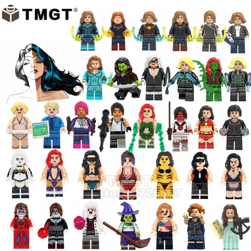 

Single Blocks Skeleton Stripper DC Super Hero Woman Captain Zombie Girl Woman Building Blocks Toys For Children