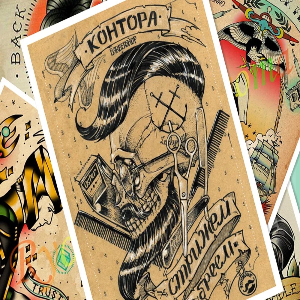 Креативный узор для татуировок винтажный постер из крафт-бумаги 30X42 см настенные