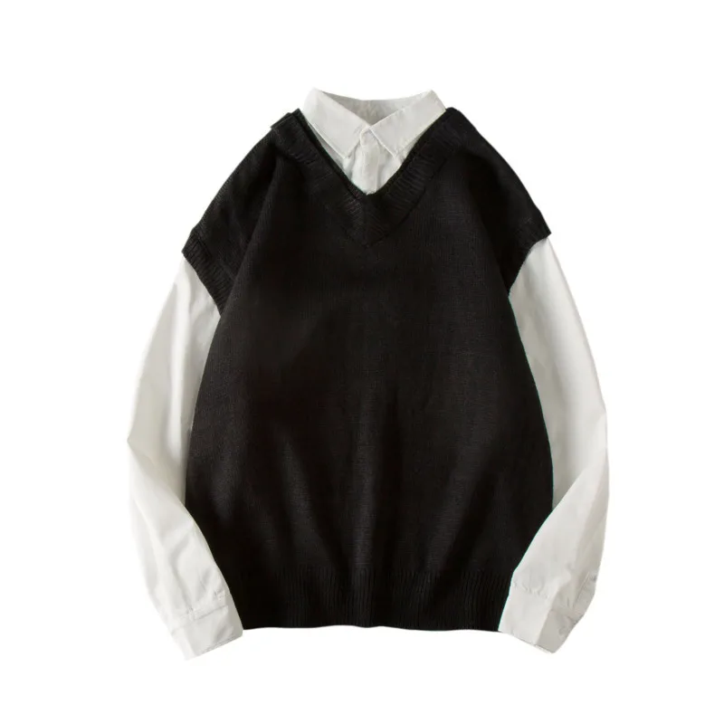 Winter New Sweater Vest Men Warm Fashion Solid Color Casual V-neck Sweater Pullover Man Streetwear Wild Loose Sleeveless Sweater Winter New Sweater Vest Men Warm Fashion Solid Color Casual V-neck Sweater Pullover Man Streetwear Wild Loose Sleeveless Sweater