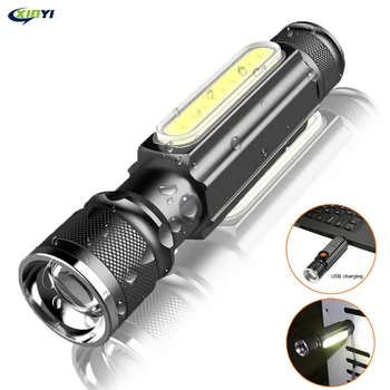 

6000LM USB Rechargeable Multifunctional LED Flashlight Built-in battery Powerful T6 torch Side COB Light tail magnet Work Light