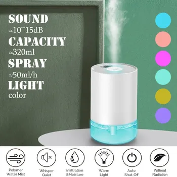 

320ml Usb Mini Humidifier Ultrasonic Essential Oil Aroma Diffuser Mute Led Light Auto Shut-off Humidifier Mist Maker Sprayer#g40
