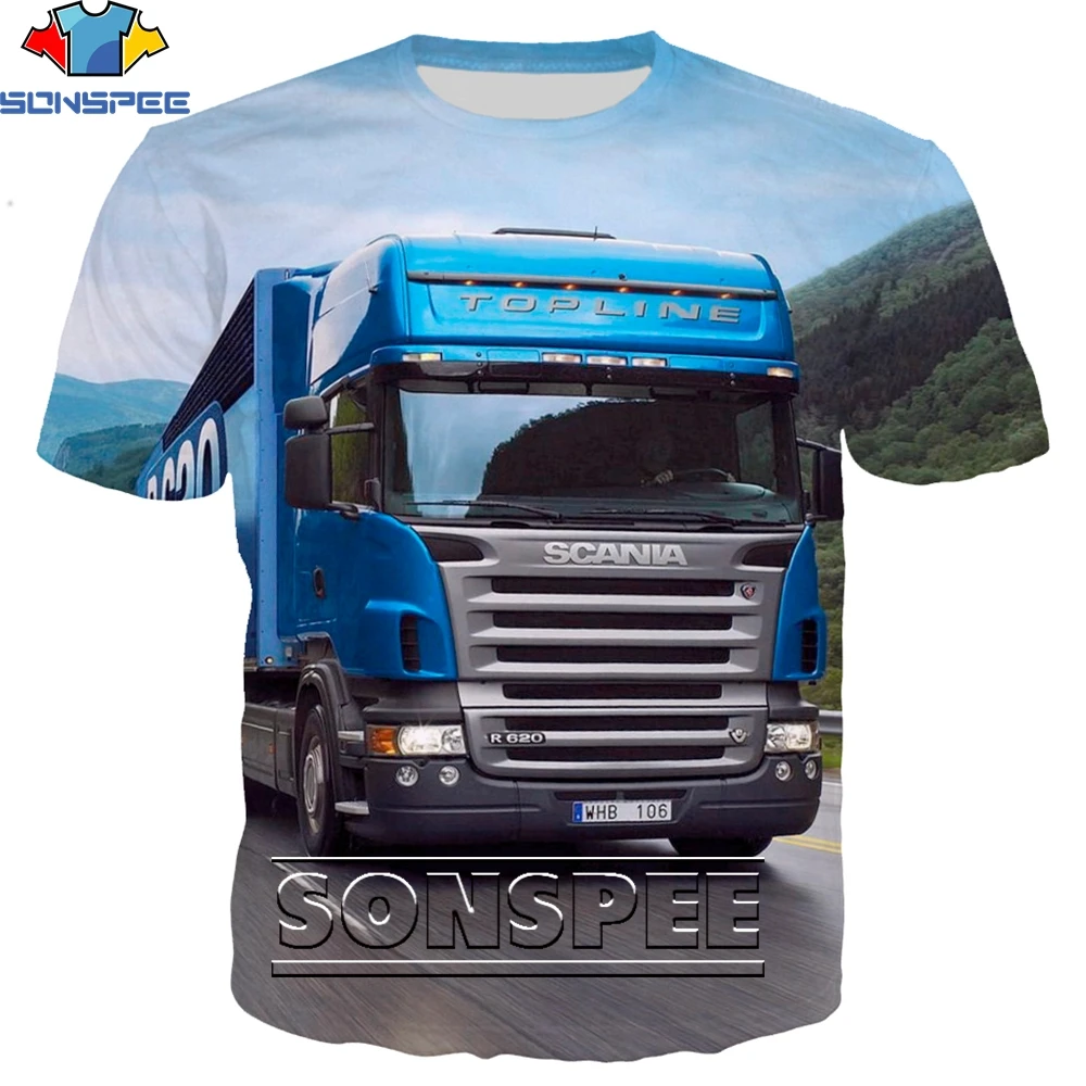 SONSPEE Truck Car 3D Print Hip Hop Men's T Shirt Fashion Harajuku Short Sleeve Funny Logo Men Women Tops Tees Shirts Homme