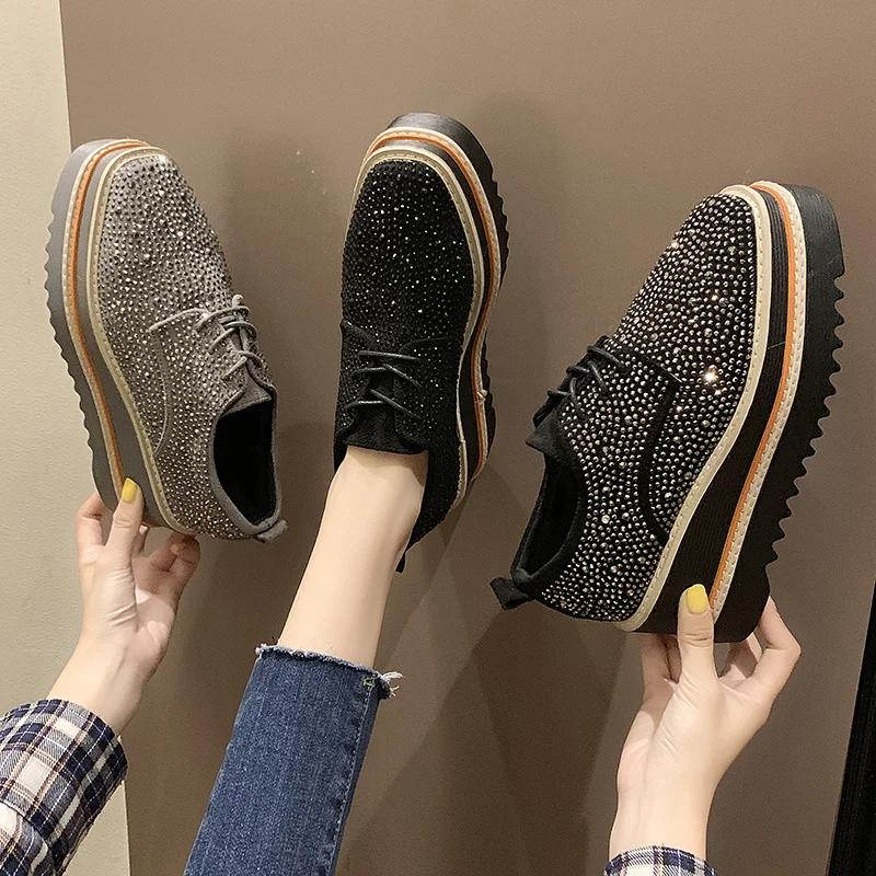 

Nurse Shoes Oxfords Women's Crystal Casual Female Sneakers Clogs Platform British Style Modis Flats Square Toe Nursing New