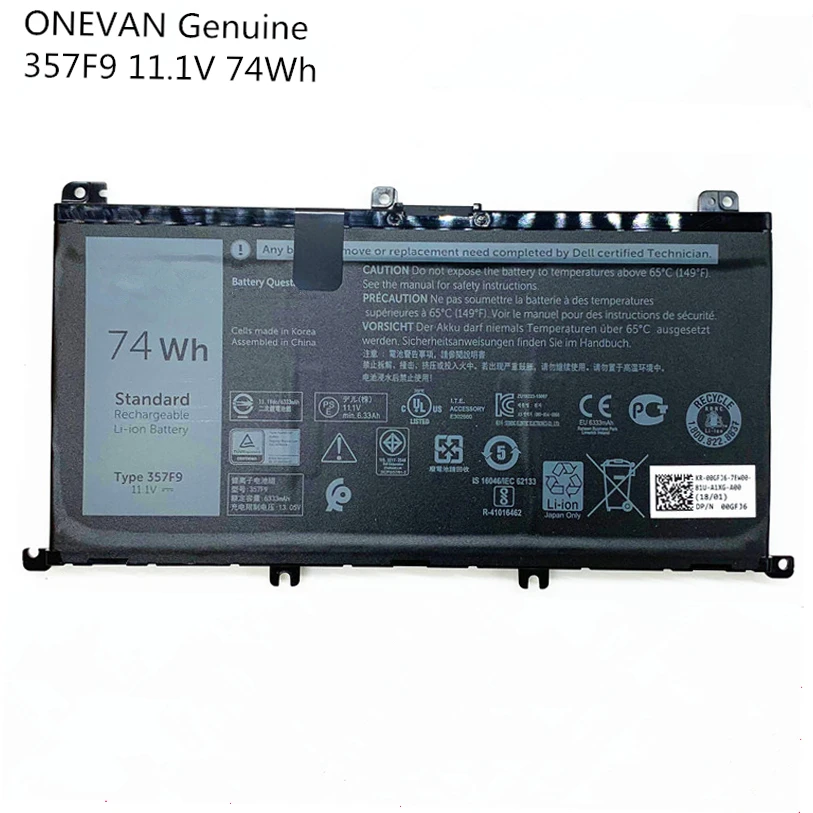  ONEVAN Genuine New 357F9 Laptop Battery For Dell Inspiron15 7559 7000 INS15PD-1548B INS15PD-1748B I