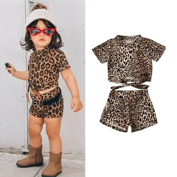 

CANIS Toddler Kids Baby Girls Clothes Leopard Short Sleeve Printed Fashion Top T-shirt Shorts Summer Outfit 1-6Y