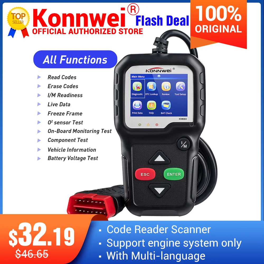 Konnwei KW680 code reader scanner Multi language full obd2 function kw ...