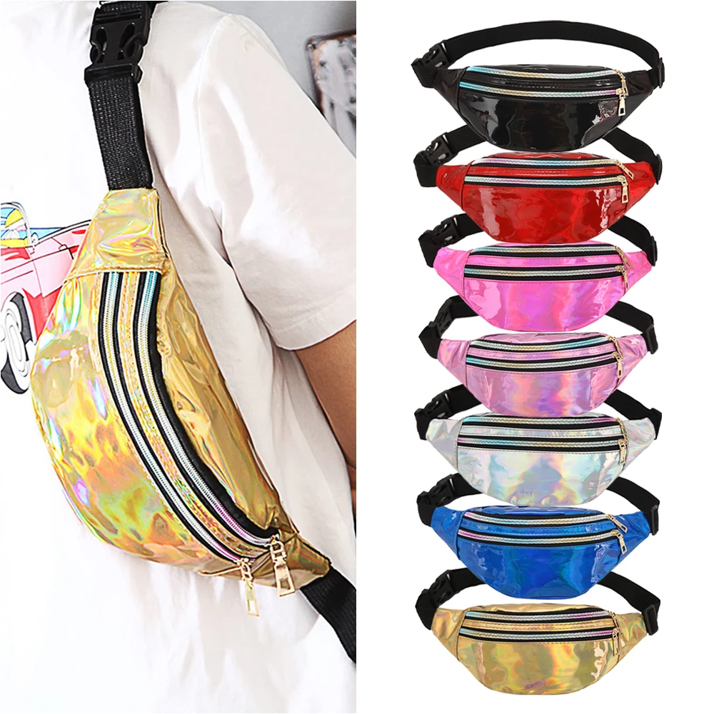 Riñonera holográfica con correa para láser para mujer, bolso de cintura de diseño, paquetes de cintura bonitos, bolsa para teléfono para viajes de fiesta