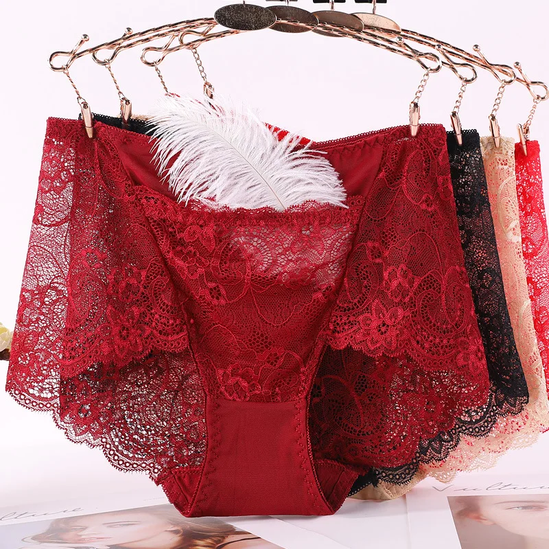 

Sexy lingerie ropa interior femenina Seamless Net Yarn panties women underwear Large Size high waist Temptation lace briefs