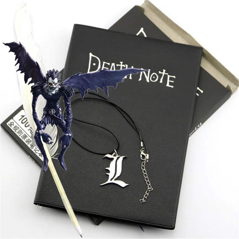 Student Diary Anime Death Note Notebook Set Leather Journal And Necklace Feather Pen Journal Death Note Pad For Gift
