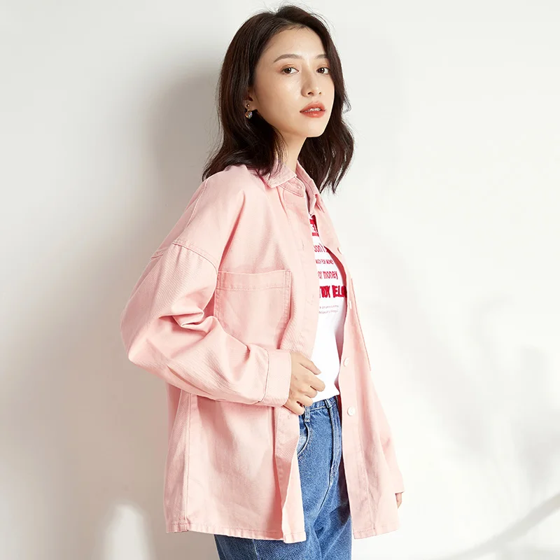 Женская розовая джинсовая рубашка LEIJIJEANS, модная длинная свободная рубашка из денима, модель 9140 большого размера на осень
