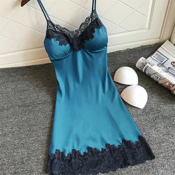 

Satin Sleepwear Women Ladies Nightwear Nightdress Sexy Lingerie with Chest Pads Sexy Nightgowns Pajamas Lingerie W5