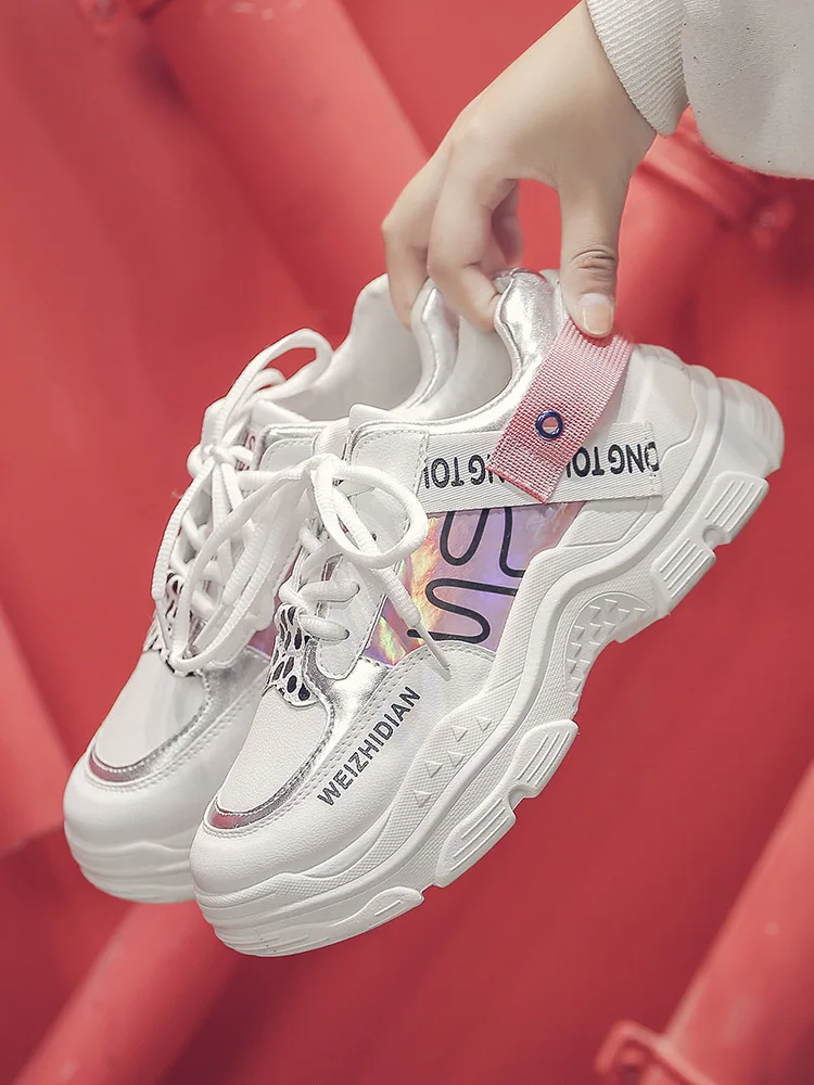 

Dad Shoes Women's 2019 Spring And Autumn New Style Punched Sheet Red Versatile Summer INS Super Fire Single Shoes Casual Sports