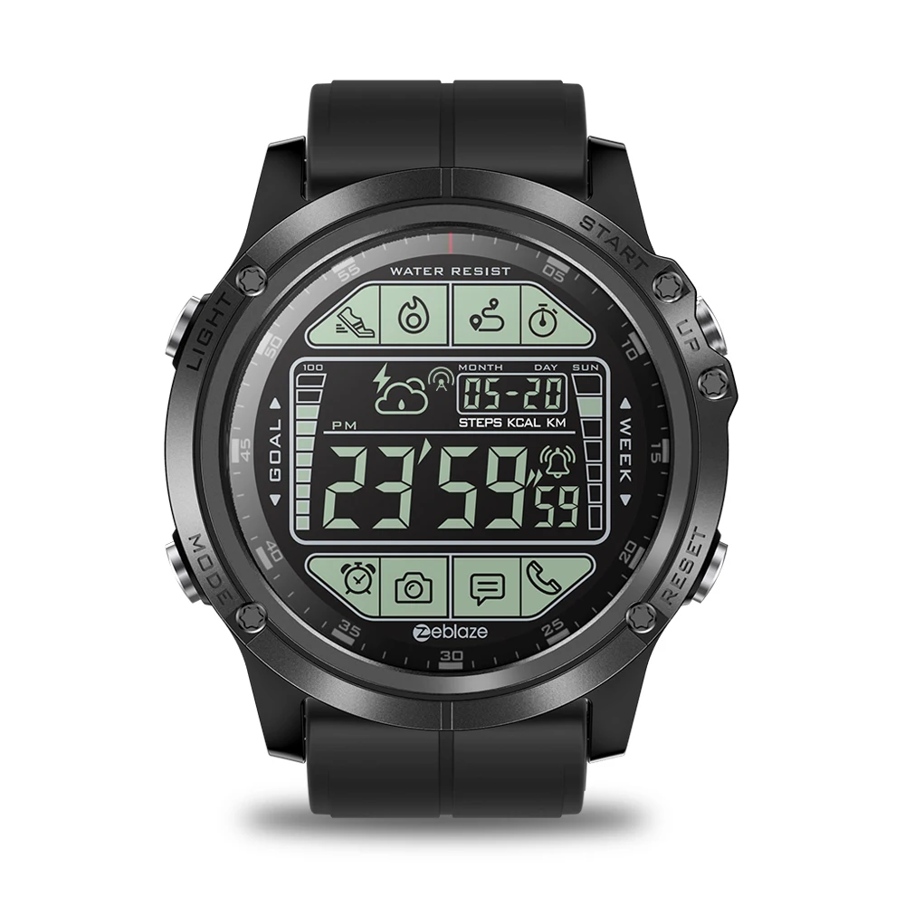 Zeblaze VIBE 3S пылезащитный ударопрочный Смарт-часы 1,24 дюймов наручные часы BT4.0 5ATM Водонепроницаемый Таймер Будильник Спорт на открытом воздухе Smartwatch - Цвет: Черный