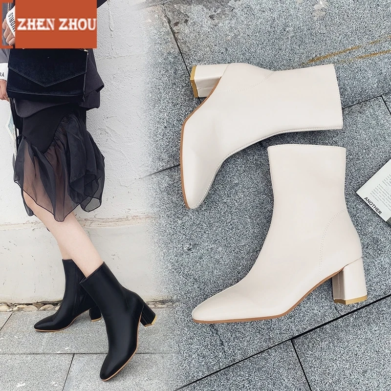 boots Female 2019 new Winter Women's shoes waterproof High heel Square head Martin boots Thick heel botas mujer Ankle Boots boots Female 2019 new Winter Women's shoes waterproof High heel Square head Martin boots Thick heel botas mujer Ankle Boots